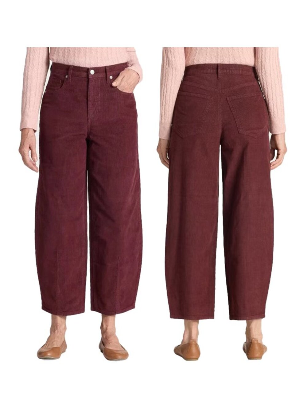 Universal Thread Jeans Womens 4R Burgundy Corduroy High Rise Easy Barrel Cropped